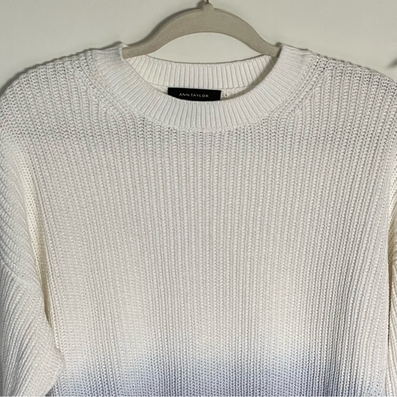 Ann Taylor dip dye ombré crewneck Sweater white blue 35811 - Picture 9 of 14
